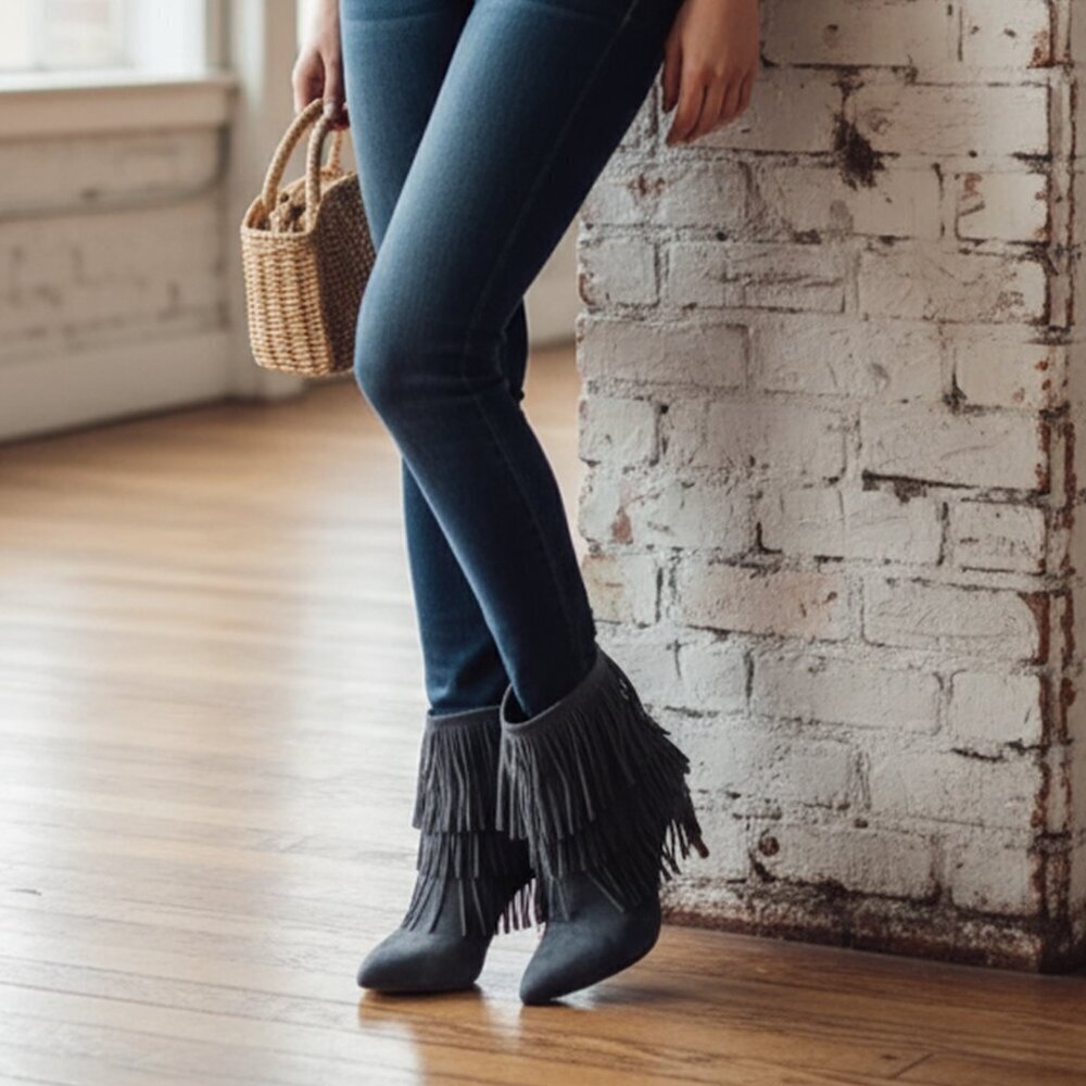 Steve Madden Fringe Suede Ankle Boot in Gray | Women Size 7.5 - Picture 4 of 7